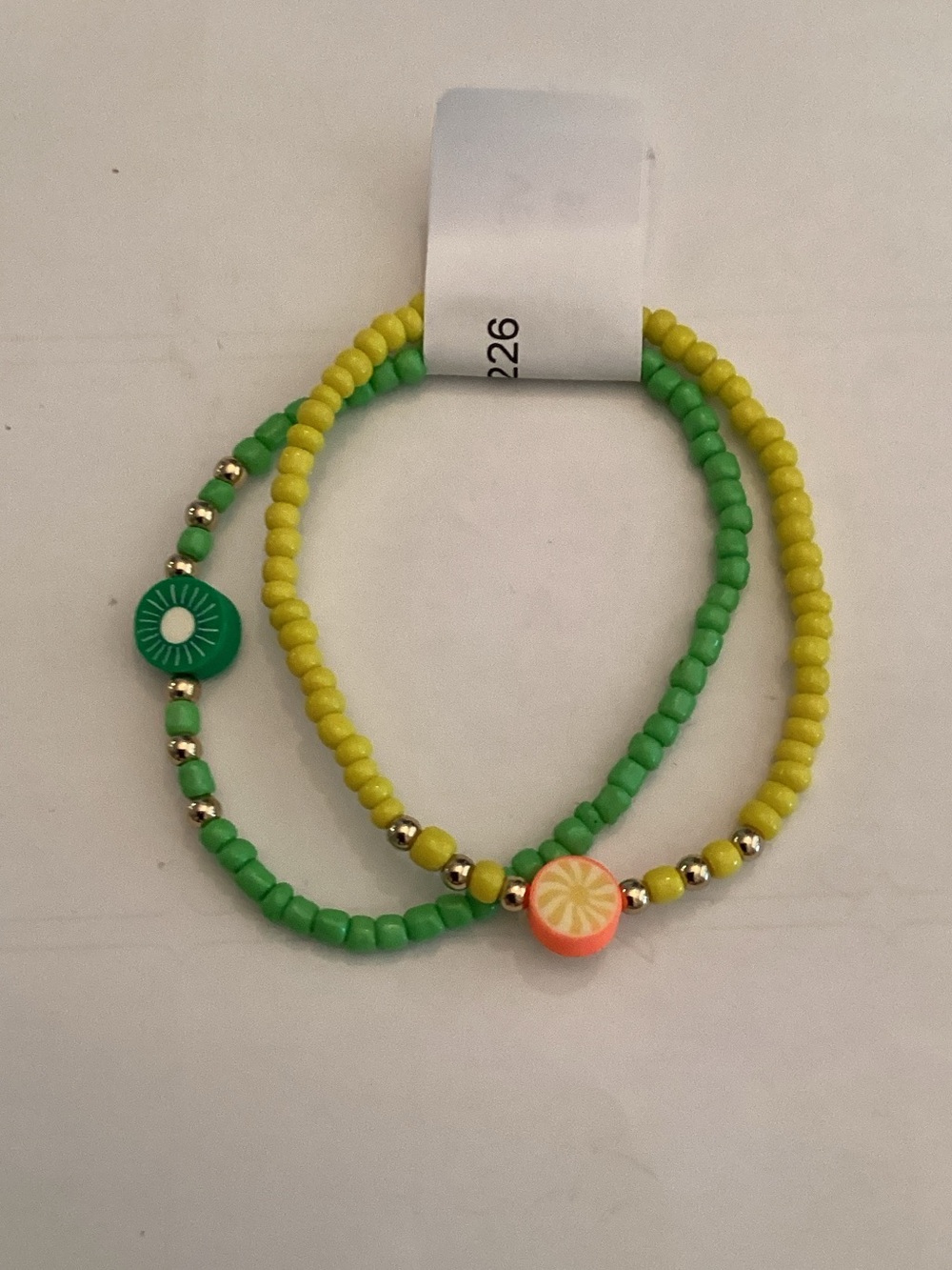 Green and Yellow Beaded Fruit Charm Bracelet Set